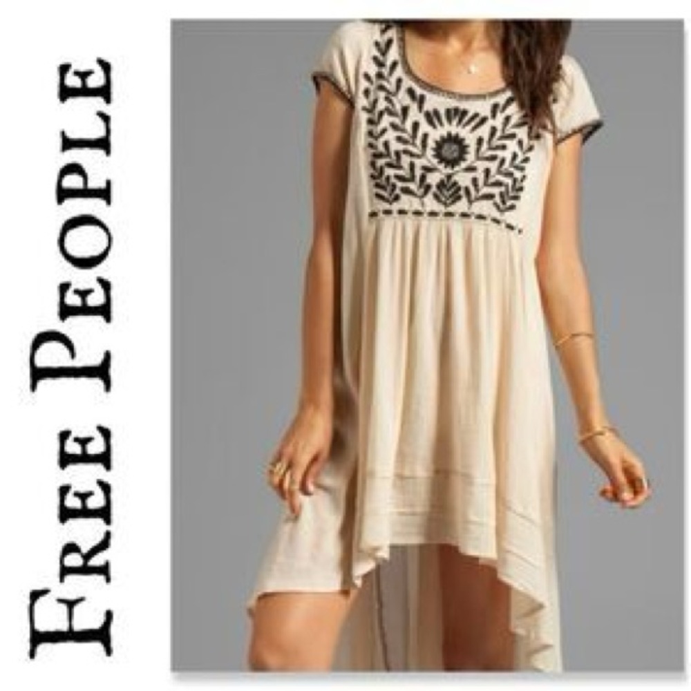 Free People Black and Cream Embroidered Marina Dress